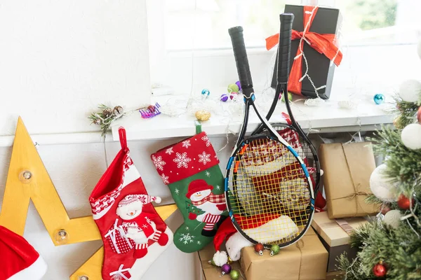 Tennis Rackets Gift Christmas — Stock Photo, Image