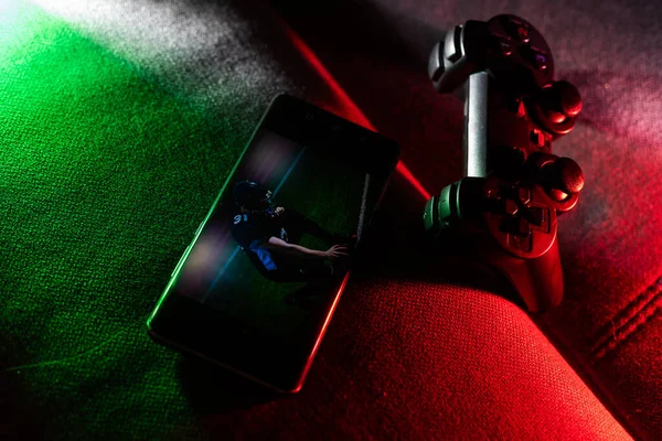 Smartphone Two Game Joysticks Minimalism Cybersport Concept Streaming — Stock Photo, Image