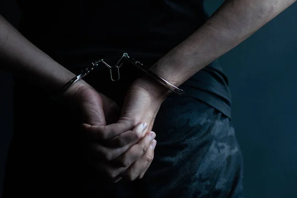 Prisoner Concept Handcuffed Hands Prisoner Prison Male Prisoners Were Severely — Stock Photo, Image