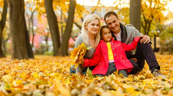 Famille Dans Parc Automne Forêt — Photo