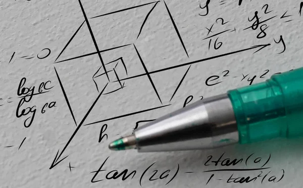 Pen Writes Mathematical Equations Whiteboard — Stock Photo, Image