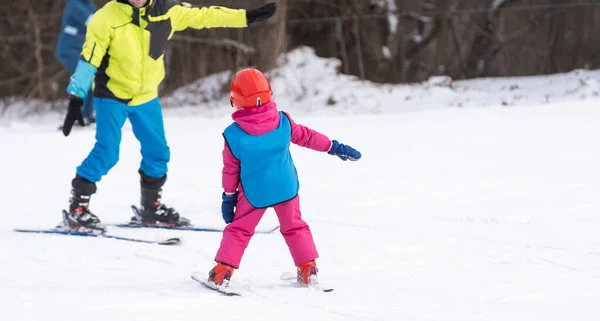 Skiing Master Class Kids Instructor Winter Sports School Children —  Fotos de Stock