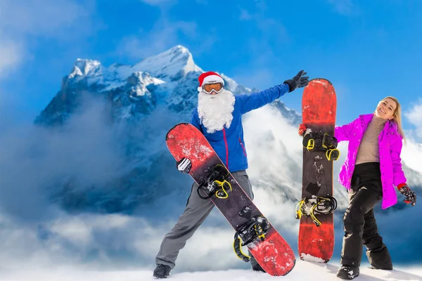 Family Snowboard Snowy Mountain — Stockfoto