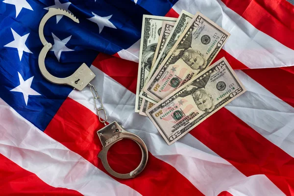 Amerikai Zászló Bilincs Egy Köteg Ból Dollárok Banki Műveletek Bennünk — Stock Fotó