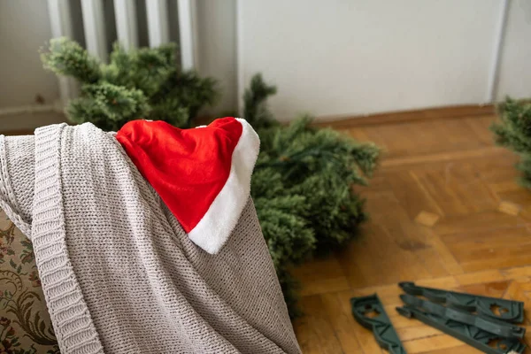 Processo Preparazione Del Natale Rami Dell Albero Natale Preparativi Natalizi — Foto Stock