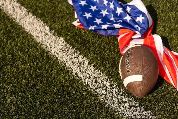 Futebol Americano Grama Verde Bandeira Dos Estados Unidos América Fundo — Fotografia de Stock