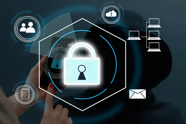 Conceitos Segurança Cibernética Privacidade Para Proteger Dados Ícone Bloqueio Tecnologia — Fotografia de Stock