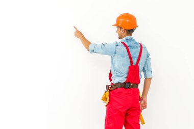 plan beyaz arka plan üzerinde izole bir şey ellerini noktalar ile kask içinde oluşturucusunun tam uzunlukta