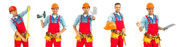 Rear View Male Construction Worker Short Black Hair Uniform Isolated — Stock Photo, Image