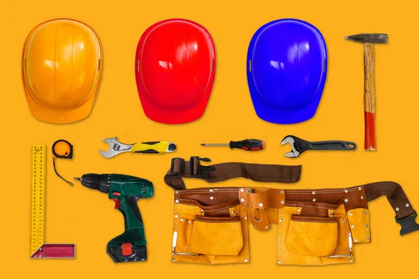 Werkzeugsammlung Isoliert Auf Orangefarbenem Hintergrund — Stockfoto