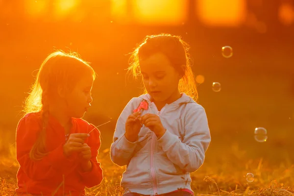 Sommerspaß Kleine Mädchen Spielen Auf Dem Feld — Stockfoto