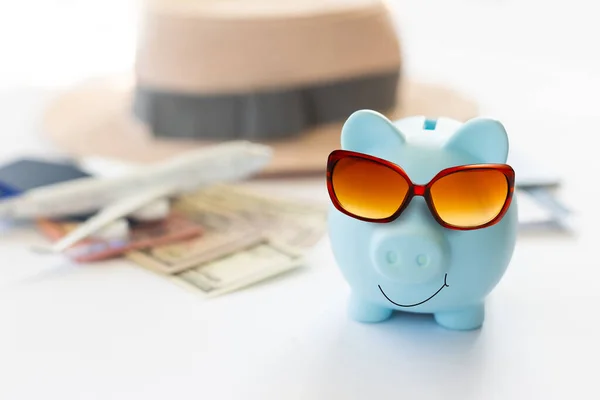 piggy bank in sunglasses, money, vacation