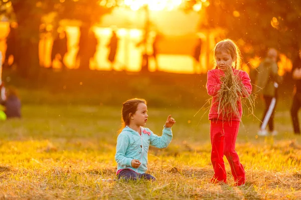 Imádnivaló Kislányok Szórakozás Játszik Szabadban Nyári Napon — Stock Fotó