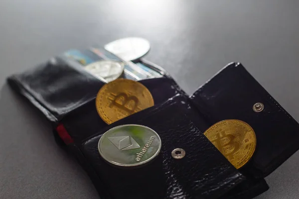 Groupe Place Bitcoin Sur Portefeuille Technologie Paiement Ligne Portefeuille Numérique — Photo