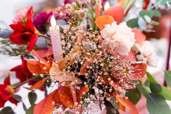 Bouquet Automne Rouge Sur Table Fête — Photo