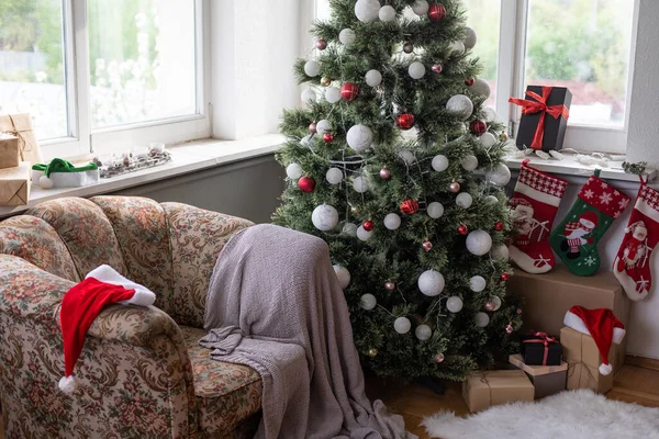 Natale Interiore Albero Incandescente Magico Regali — Foto Stock