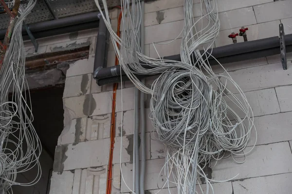 Trabajos Cableado Eléctrico Una Obra Construcción Extensión Del Cable —  Fotos de Stock