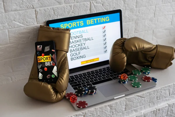 Boxing Gloves Laptop Bets — ストック写真