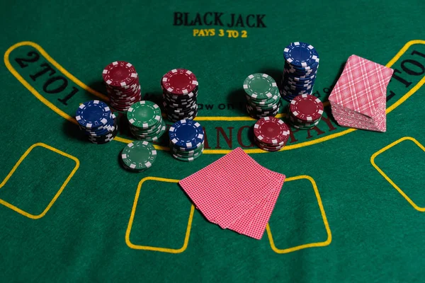 Poker Herní Koncept Zeleném Stole — Stock fotografie