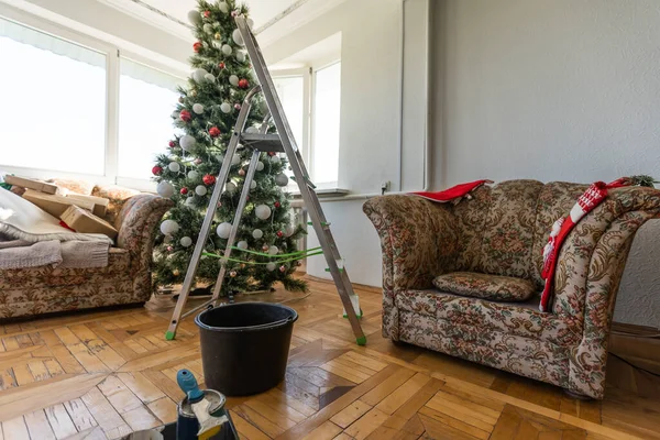 Felújítás Szobában Karácsonykor — Stock Fotó