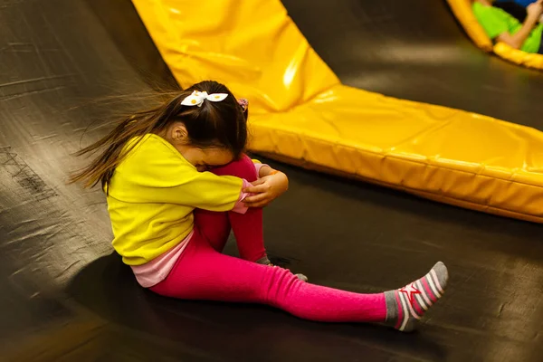 Little Girl Playing Inflatable Castle Indoor Playground — Stock Photo, Image