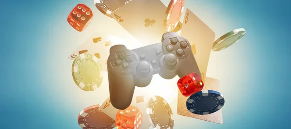 Gamepad Kaarten Leggen Met Chips Tafel Joystick — Stockfoto