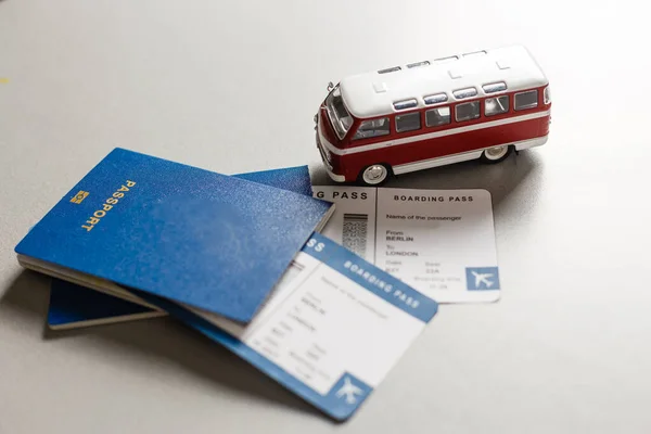 Passports Toy Bus Tickets Travel Concept — Stock Photo, Image