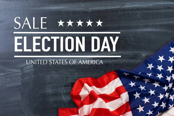 National holidays of United States of America. election day sale with flag of the USA on blue background. Concept of holiday shopping