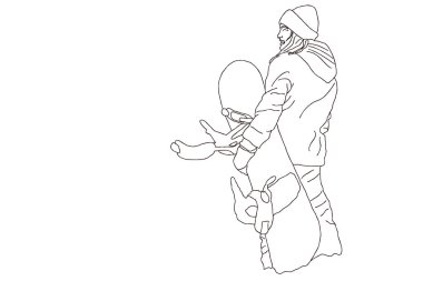 Kız snowboardcu kayıyor. Özet çizimi.