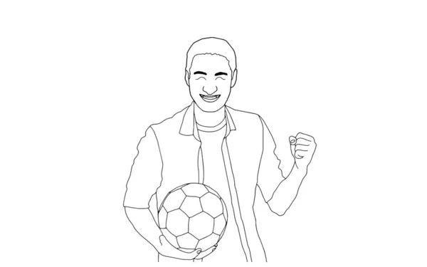ボールを持った男の連続線画 サッカーはスポーツの概念と一致する 一本描きイラスト — ストックベクタ