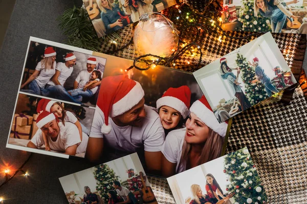 Fotos Familia Contra Luces Navidad Decoración Fondo — Foto de Stock