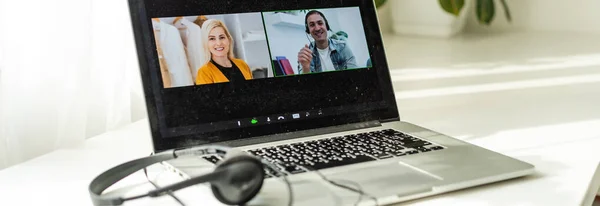 Nätkonferens Med Kollegor Bärbar Dator Videosamtal För Utbildning Pedagogisk Webinar — Stockfoto