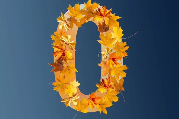 Nummer Letter Van Kleurrijke Herfstesdoornbladeren Blauwe Achtergrond — Stockfoto