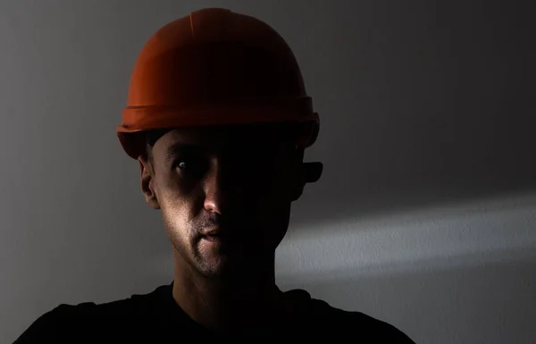 Dirty Face Coal Miner Black Background Head Tired Mine Worker — Stockfoto