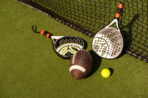 Set Sport Equipment Floor Padel Tennis Ball Rugby — Stock fotografie