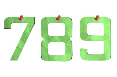 Number recycled paper craft stick on background ( 7 8 9 )