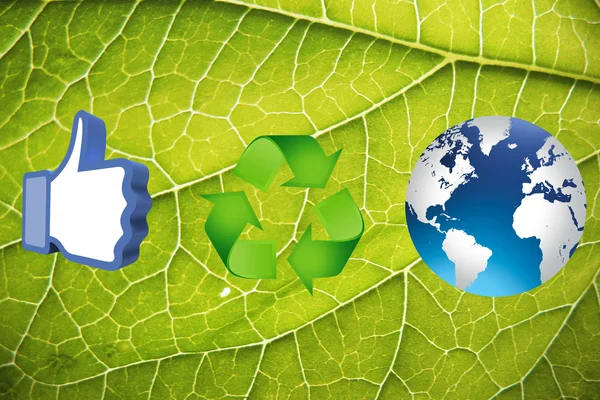 Duim omhoog recyclage pijlen en blauwe aarde — Stockfoto