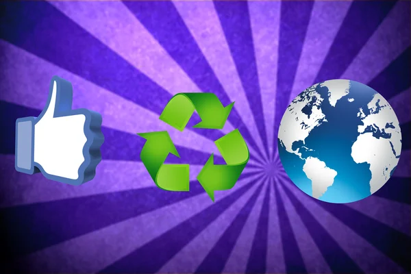 Duim omhoog recyclage pijlen en blauwe aarde — Stockfoto