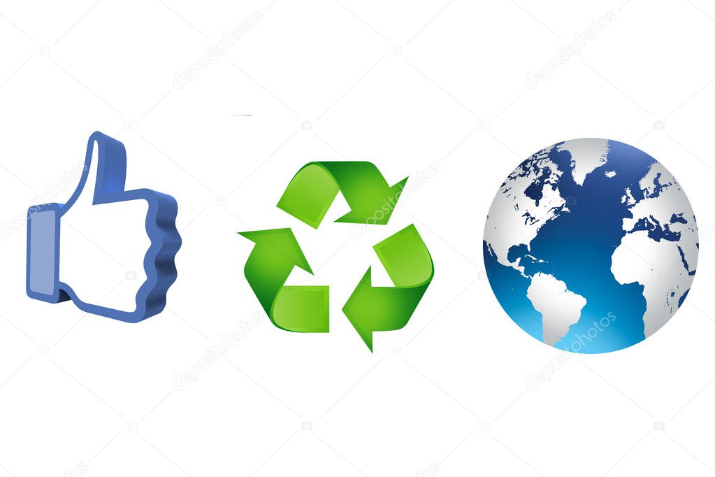 Thumb up recycling arrows and blue earth