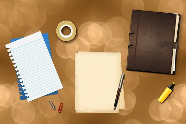 Livro papéis de escritório e caneta — Fotografia de Stock