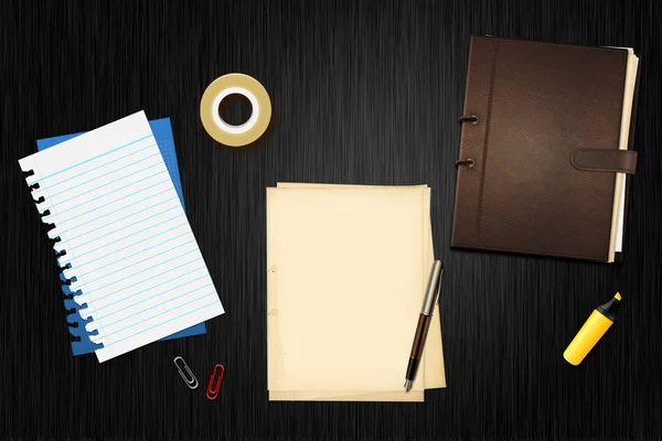 Livro papéis de escritório e caneta — Fotografia de Stock