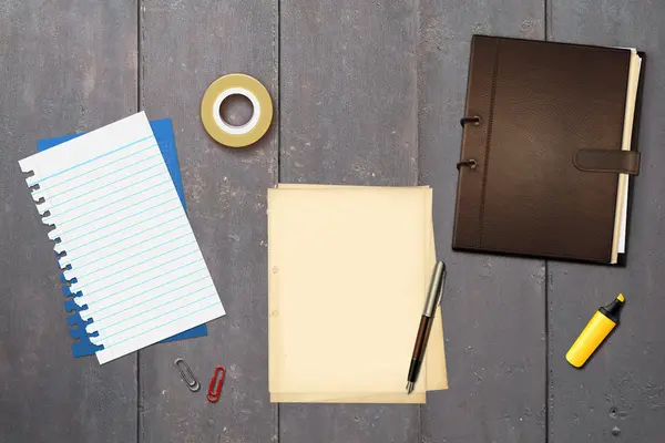 Buch Büropapiere und Stift — Stockfoto