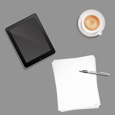 kağıt kalem kahve ve tablet pc