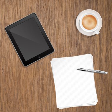 kağıt kalem kahve ve tablet pc