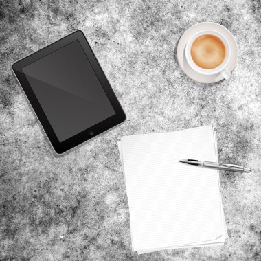 kağıt kalem kahve ve tablet pc