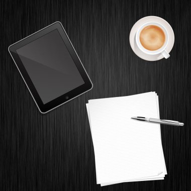 kağıt kalem kahve ve tablet pc