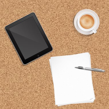 kağıt kalem kahve ve tablet pc
