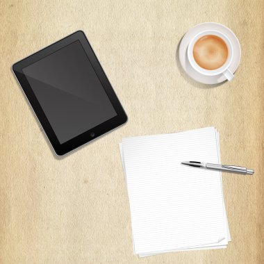 kağıt kalem kahve ve tablet pc