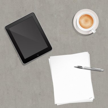 kağıt kalem kahve ve tablet pc