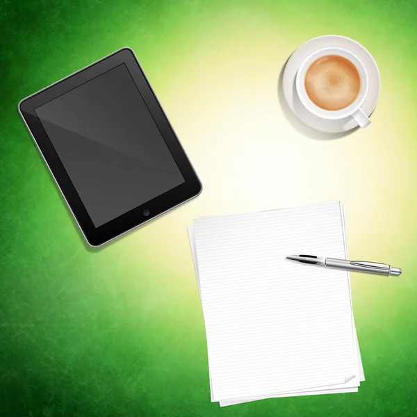 Paper Pen Coffee and Tablet PC — Stock Photo, Image